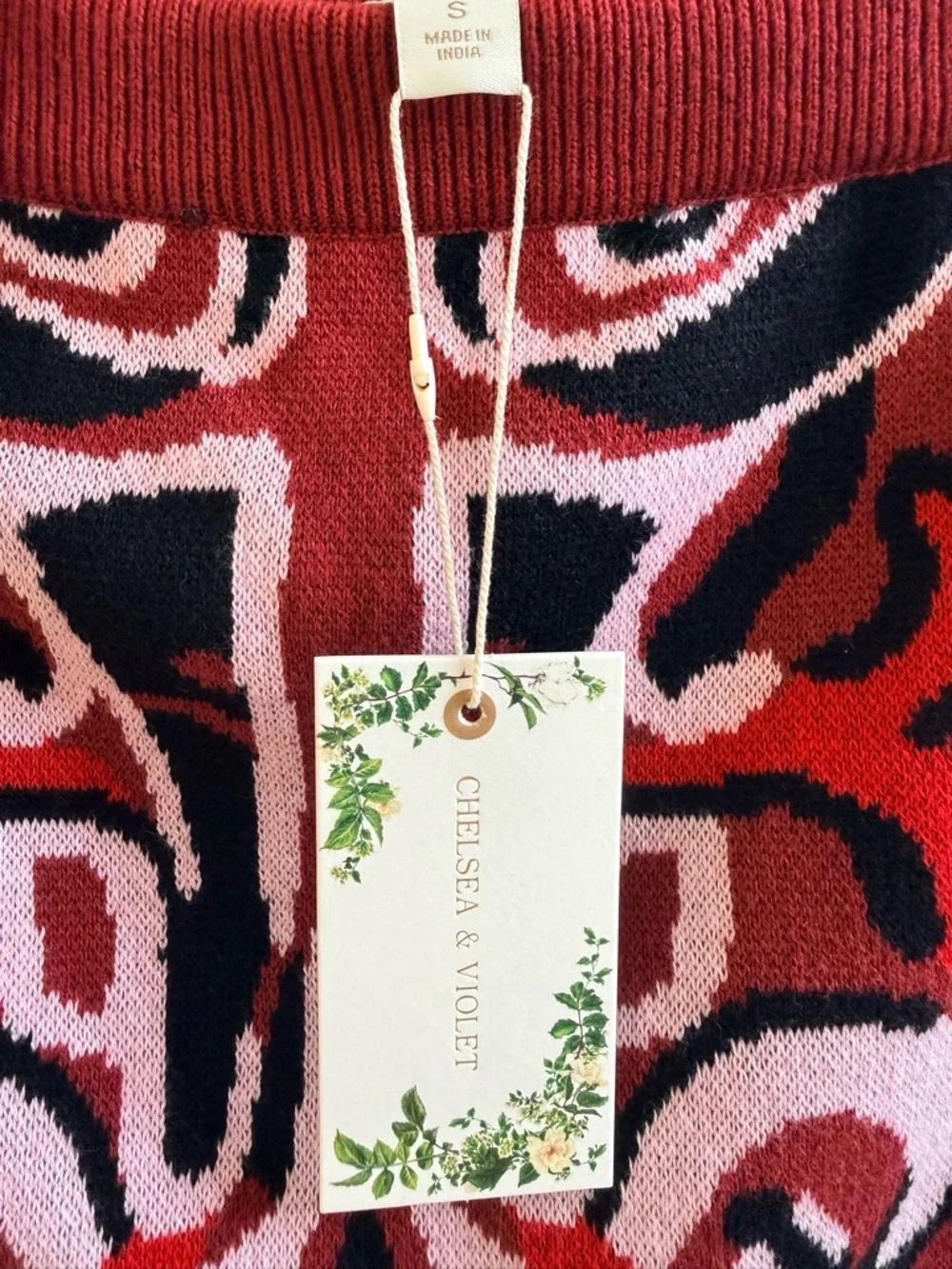 Chelsea & Violet Red & Black Geometric Knit Mini Skirt - Size S NWT - Picture 8 of 12